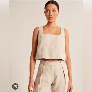 Abercrombie XL cropped Linen square neck top nwt